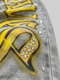 Image 2 of Watch the Wolves "Acid Grey" Rhinestone Denim