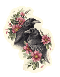 "Our Wild Hearts" Crows & Wild Roses Vinyl Sticker