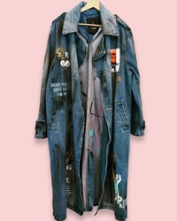 Image 3 of SNAKE¥ DENIM COAT UPCYCLED  ¥ UNISEX ¥ VINTAGE TRENCHCOAT ¥ IBIZA¥ HANDPAINTED