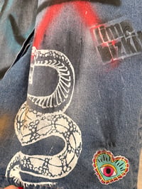 Image 5 of SNAKE¥ DENIM COAT UPCYCLED  ¥ UNISEX ¥ VINTAGE TRENCHCOAT ¥ IBIZA¥ HANDPAINTED