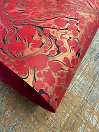 Image 2 of Hand Marbled paper - black and gold vein on bright red 