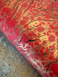 Image 3 of Hand Marbled paper - black and gold vein on bright red 