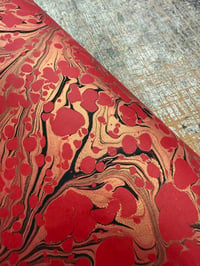 Image 4 of Hand Marbled paper - black and gold vein on bright red 