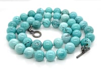 Image 2 of  Turquoise Necklace One-of-a-Kind Knotted — 10mm Polished Beads, Sterling Silver Handmade Clasp