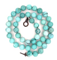 Image 1 of  Turquoise Necklace One-of-a-Kind Knotted — 10mm Polished Beads, Sterling Silver Handmade Clasp