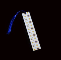 Handmade Evil Eye Wooden Bookmark with Blue Tassel, gift, read, book, white, double-sided