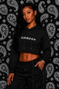 Image 2 of (Pre-Order) EMBOSS Cropped Hoodie - Black