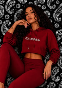 Image 2 of (Pre-Order) EMBOSS Cropped Hoodie - Deep Red