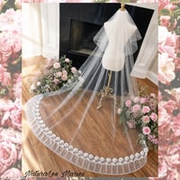 Image 1 of Lei’cey: Chapel Lettuce and Lace Edged 2 Tier Wedding Veil