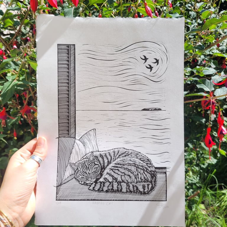 Cat Nap Lino Print Image 2