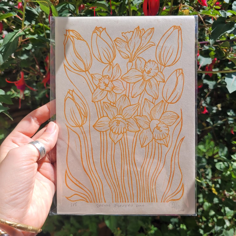 Spring Flowers Lino Print