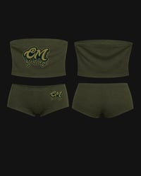 Image 1 of Dark green crop top set with matching shorts 