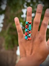 l cluster row coral and turquoise ring 
