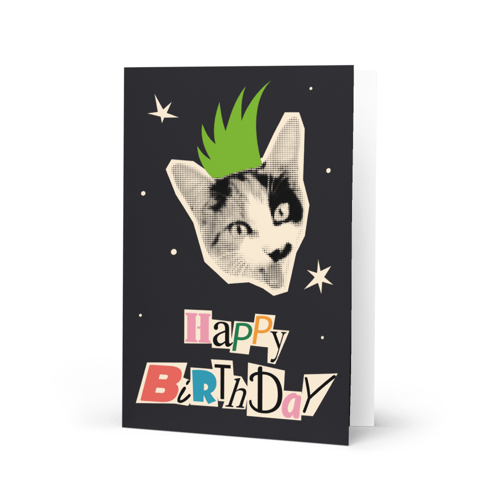 Image of Punk Cat Birthday Card Design 2 🐈‍⬛