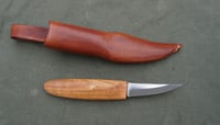 Image 2 of Slöyd Knife Wild Cherry Handle Wood Carving Puukko Style Leather Sheath 