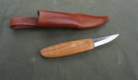Image 3 of Slöyd Knife Wild Cherry Handle Wood Carving Puukko Style Leather Sheath 
