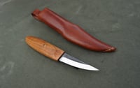 Image 4 of Slöyd Knife Wild Cherry Handle Wood Carving Puukko Style Leather Sheath 