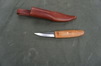 Image 5 of Slöyd Knife Wild Cherry Handle Wood Carving Puukko Style Leather Sheath 