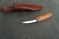 Image 6 of Slöyd Knife Wild Cherry Handle Wood Carving Puukko Style Leather Sheath 