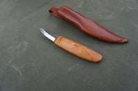 Image 7 of Slöyd Knife Wild Cherry Handle Wood Carving Puukko Style Leather Sheath 
