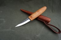 Image 1 of Slöyd Knife Wild Cherry Handle Wood Carving Puukko Style Leather Sheath 