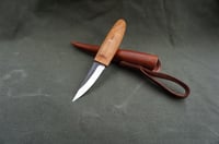 Image 8 of Slöyd Knife Wild Cherry Handle Wood Carving Puukko Style Leather Sheath 