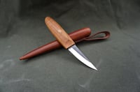 Image 9 of Slöyd Knife Wild Cherry Handle Wood Carving Puukko Style Leather Sheath 