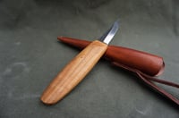 Image 11 of Slöyd Knife Wild Cherry Handle Wood Carving Puukko Style Leather Sheath 