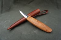 Image 12 of Slöyd Knife Wild Cherry Handle Wood Carving Puukko Style Leather Sheath 