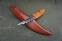 Image 13 of Slöyd Knife Wild Cherry Handle Wood Carving Puukko Style Leather Sheath 