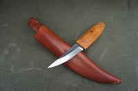 Image 15 of Slöyd Knife Wild Cherry Handle Wood Carving Puukko Style Leather Sheath 
