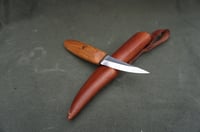 Image 16 of Slöyd Knife Wild Cherry Handle Wood Carving Puukko Style Leather Sheath 
