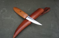 Image 17 of Slöyd Knife Wild Cherry Handle Wood Carving Puukko Style Leather Sheath 