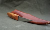 Image 19 of Slöyd Knife Wild Cherry Handle Wood Carving Puukko Style Leather Sheath 