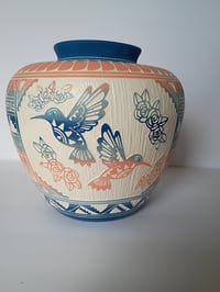 Image 2 of Made to order- "Apple" Vase with hummingbirds 