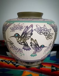Image 4 of Made to order- "Apple" Vase with hummingbirds 