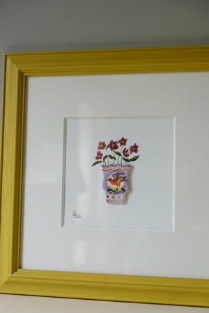 Image of Original Painting - Miniature Romantic Vase - Robin and Hellebores