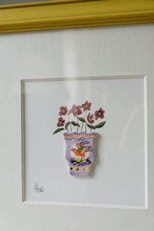 Image of Original Painting - Miniature Romantic Vase - Robin and Hellebores
