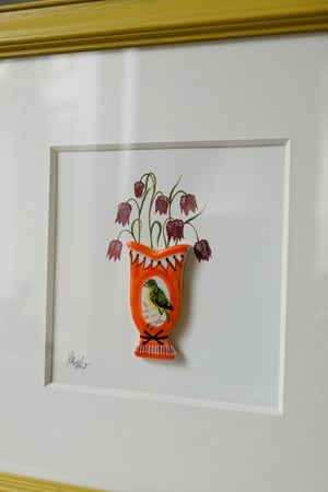 Image of Original Painting - Miniature Romantic Vase - Parrot and Fritillaries
