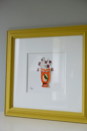 Image of Original Painting - Miniature Romantic Vase - Parrot and Fritillaries