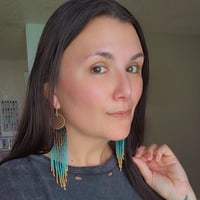 Image 3 of Gold and Teal Gradient Earrings