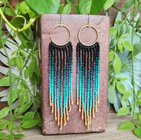 Image 2 of Gold and Teal Gradient Earrings