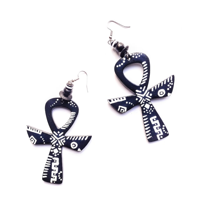 Ankh Wood Earrings 