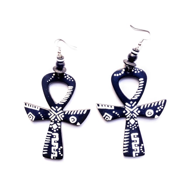 Ankh Wood Earrings 