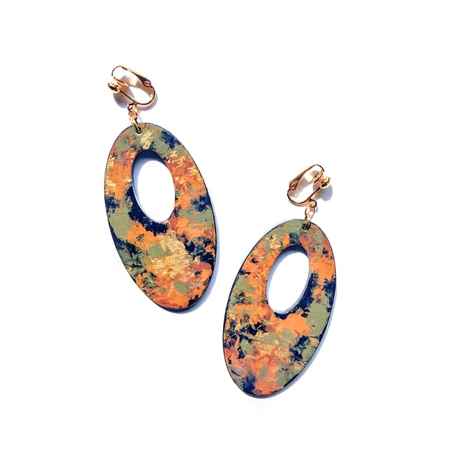 Marbled Camo Clip on Earrings 