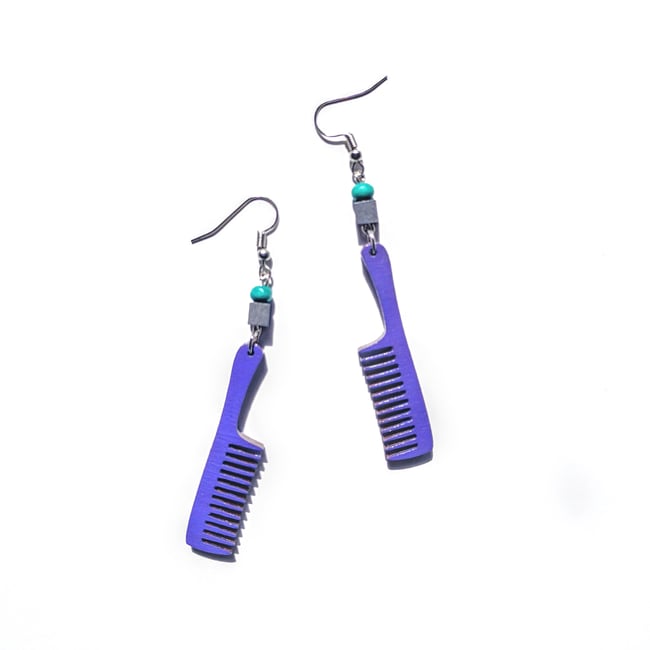 Purple Mini Beaded Wood Combs 