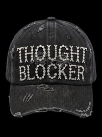Image 1 of "THOUGHT BLOCKER" Distressed Rhinestone Cap | Charcoal