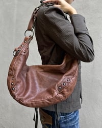 Image 1 of AGED BROWN LEATHER CRESCENT BAG