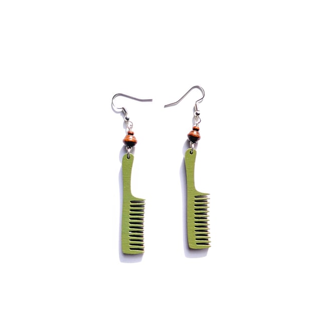 Olive Mini Beaded Wood Combs 