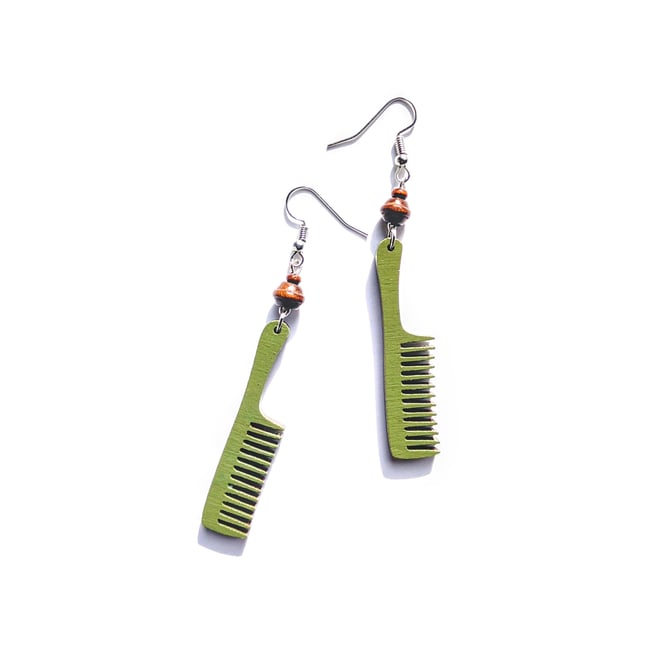 Olive Mini Beaded Wood Combs 